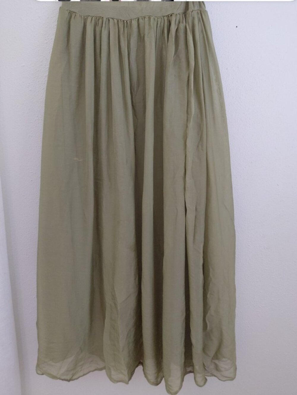 Moda Seta Italy Green Silk Blend Maxi Midi Skirt Forest Fairy Flowy Small - Picture 2 of 6